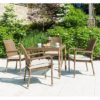 Sanmo Outdoor 810mm Glass Dining Table 4 Armchairs In Red Pine