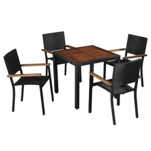 Ekani Outdoor 5 Piece Poly Rattan Dining Set In Brown And Black