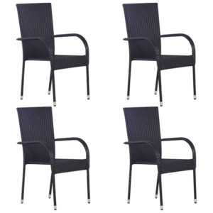 Garima Outdoor Set Of 4 Poly Rattan Dining Chairs In Black