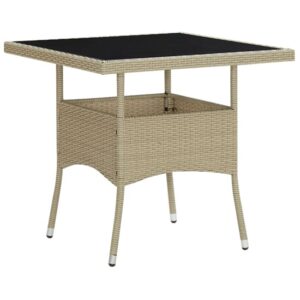 Beile Outdoor Glass Top Dining Table In Beige Poly Rattan