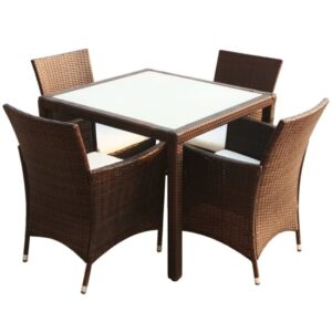 Truro Rattan 5 Piece Outdoor Dining Set with Cushions In Brown