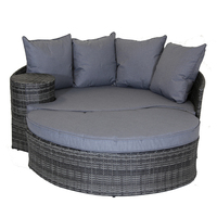 Rattan Day Bed with Foot Stool & Table Grey