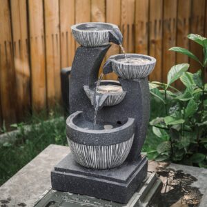 Cascading Bowls Garden Water Feature Fountain 4-Tier Fountain LED Fountain