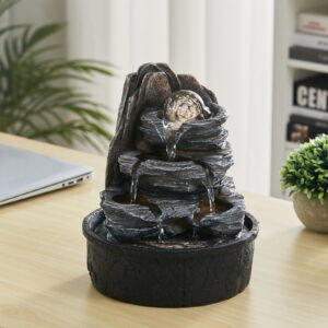 Tiered Rock Cascading Tabletop Water Fountain with LED Crystal Ball