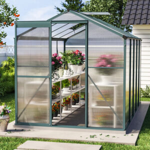 10′ x 6′ ft Garden Greenhouse Green Framed with 2 Vents Rain Gutter Setting