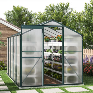 10′ x 6′ ft Garden Greenhouse Green Framed with 2 Vents Rain Gutter Setting