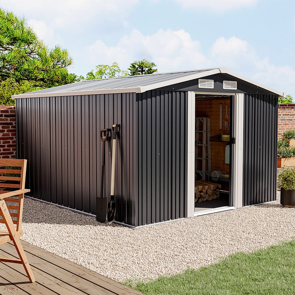 6' x 8'/8' x 8'/10' x 8' ft Garden Steel Shed with Gabled Roof Top Black and Green