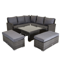 Rattan Corner Lounge Set with Table Grey