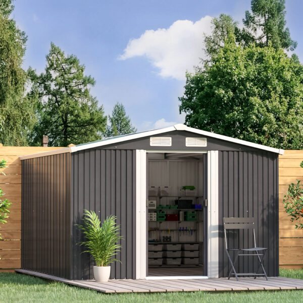 6' x 8'/8' x 8'/10' x 8' ft Garden Steel Shed with Gabled Roof Top Black and Green