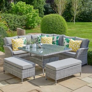 Meltan Outdoor Large Square Modular Dining Set In Pebble Grey