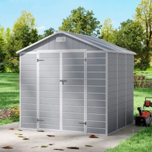 8x6ft Outdoor Apex Roof Plastic Tool Shed with Dual-door (Ver.2)