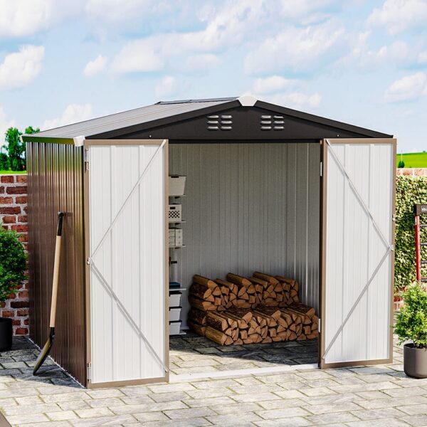 5 x3 /6.5 x4 /8 x6 ft Classic Lockable Tool Storage Bike Shed Brown Metal Shed