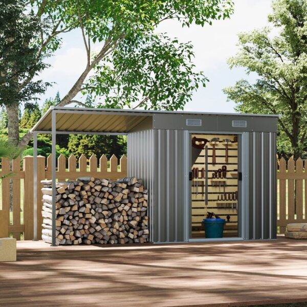 6X9FT Outdoor Metal Pent Roof Storage Shed with Lean-to