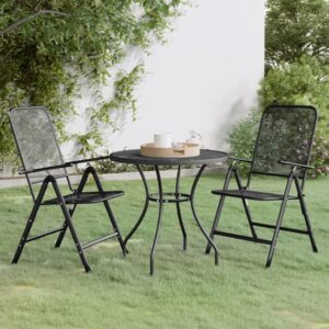 Dania Large Round Metal Mesh 3 Piece Dining Set In Anthracite