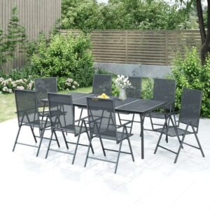 Elon Large Steel 9 Piece Garden Dining Set In Anthracite