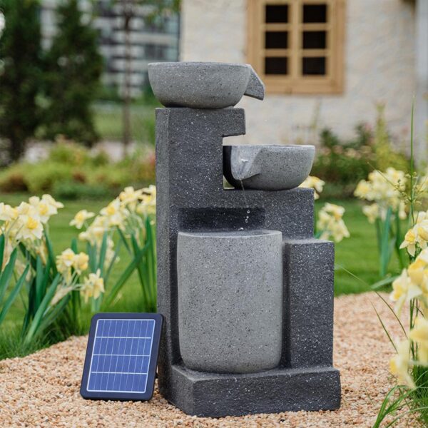 Garden Cascading Fountain Solar LED Light Rockfall Water Feature