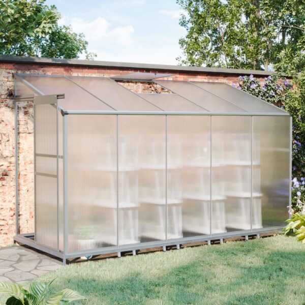 Livingandhome Lean-to Aluminum Greenhouse with Sliding Door, PM1041PM1042