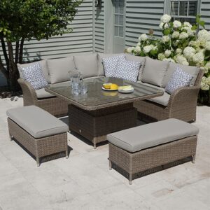 Meltan Large Dining Set In With Adjustable Table In Sand