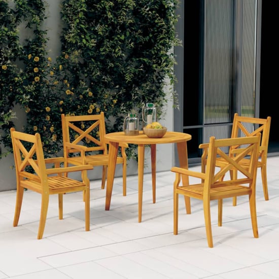 Narvon Small Round Wooden 5 Piece Garden Dining Set In Natural