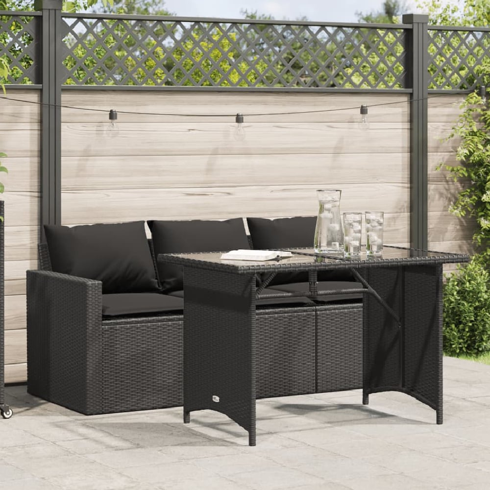 Ponce Rattan Glass Outdoor 3 Seater Dining Set In Black