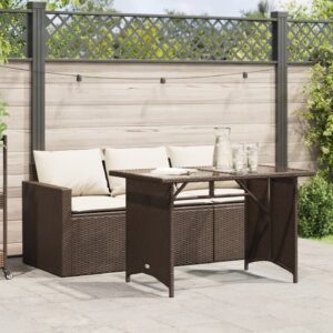 Ponce Rattan Glass Outdoor 3 Seater Dining Set In Brown Cream