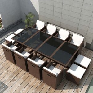 Savir Rattan Outdoor 12 Seater Dining Set With Cushion In Brown