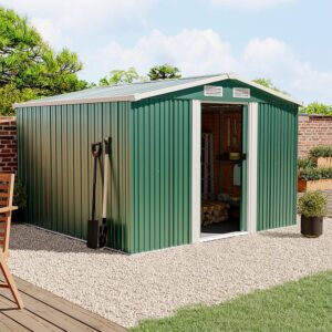 Waterproof 6×8/8×8/10x8ft Metal Shed with Gable Roof Charcoal/Green