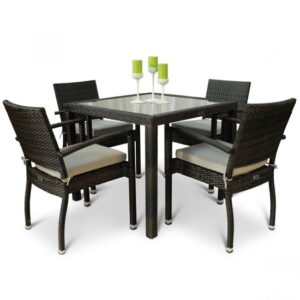 Arlo Rattan Square Dining Table And 4 Armchairs In Black Brown