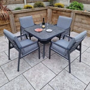Bessie Glass Top Garden Square Dining Set With 4 Chairs In Grey