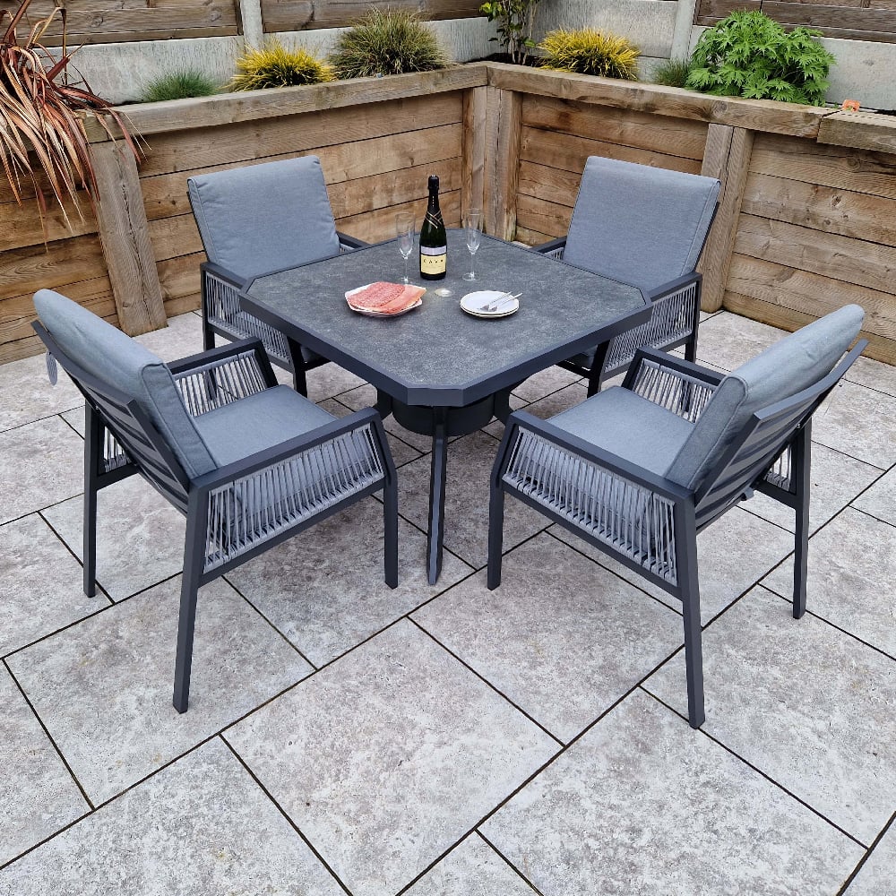 Bessie Glass Top Garden Square Dining Set With 4 Chairs In Grey