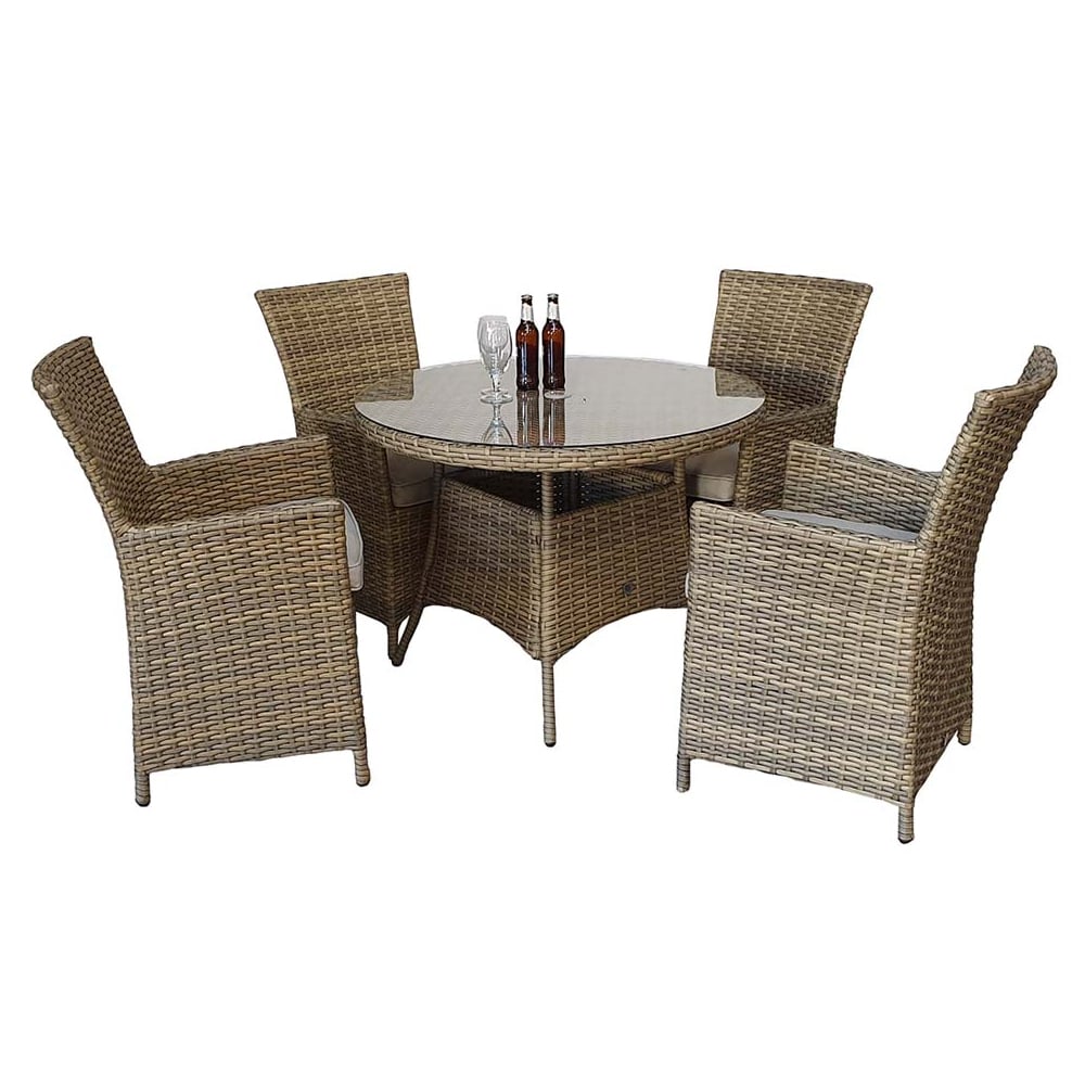 Derya Glass Top Garden Round Dining Set With 4 Chairs In Brown
