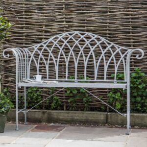 Dickson Outdoor Metal Seating Bench In Distressed Grey