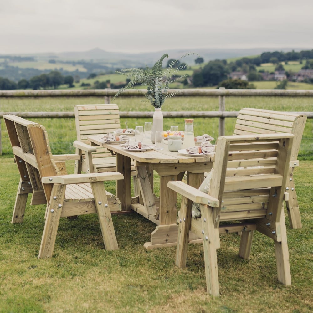 Erog Wooden Garden 6 Seater Dining Set In Natural