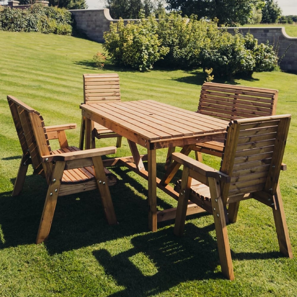 Vail Wooden Garden Dining Set With 2 Chairs 2 Bench In Natural