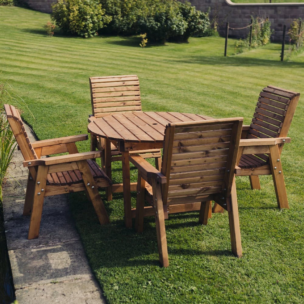 Vail Wooden Garden Round Dining Set With 4 Chairs In Natural