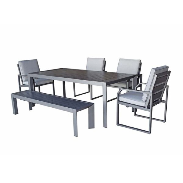Adana Aluminium Garden Dining Set With 1 Bench And 4 Chairs Grey