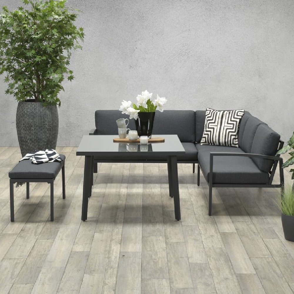 Wotter Aluminium Garden Corner Lounge Dining Set In Carbon Black