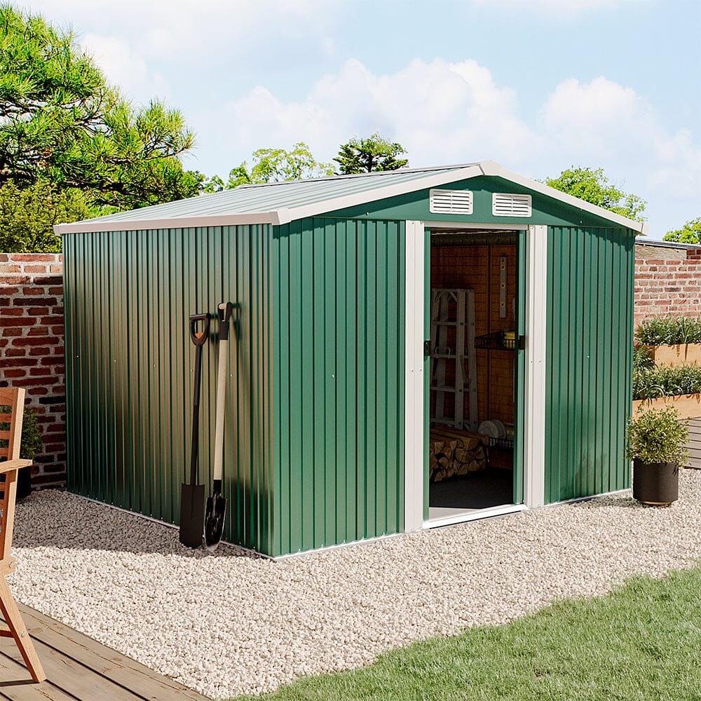Waterproof 6x8/8x8/10x8/12x10ft Metal Shed with Gable Roof Charcoal Black/Green