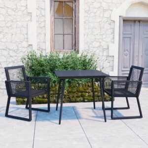Santiago Small PVC Rattan 3 Piece Outdoor Dining Set In Black