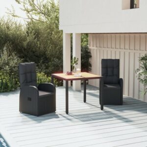 Sitka Poly Rattan 3 Piece Garden Dining Set In Black