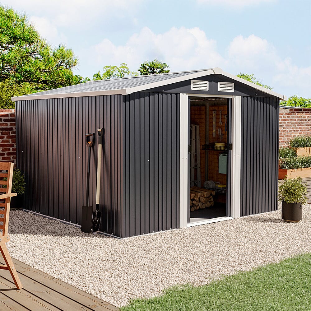 Waterproof 6x8/8x8/10x8/12x10ft Metal Shed with Gable Roof Charcoal Black/Green