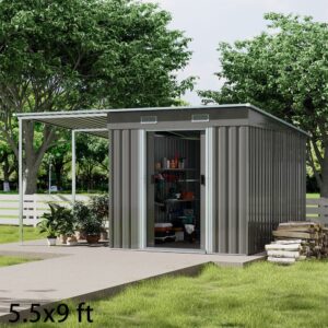 5.5×3.5 ft/ 5.5×5.5 ft/ 5.5×7.5 ft/ 5.5×9 ft Metal Pent Roof Outdoor Storage Shed with Lean-to