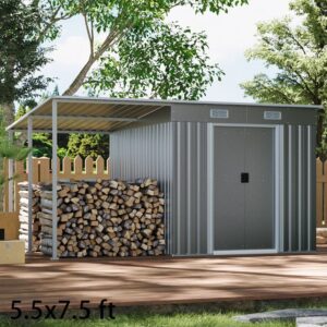 5.5×3.5 ft/ 5.5×5.5 ft/ 5.5×7.5 ft/ 5.5×9 ft Metal Pent Roof Outdoor Storage Shed with Lean-to