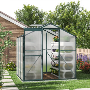 6 x 6 ft Garden Greenhouse Green Framed with Vent