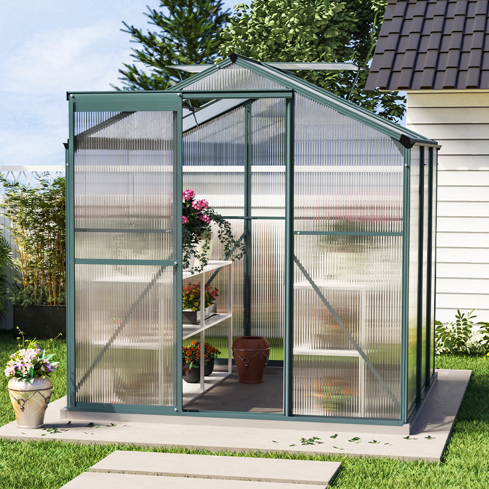 6 x 6 ft Garden Greenhouse Green Framed with Vent