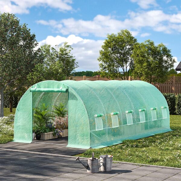 13×9ft/ 19×9ft Metal Framed Walk-in Greenhouse with Zipper Door and Windows