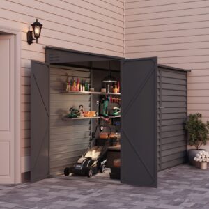 4.6×9 ft Steel Garden Bike Storage Shed Grey/White/Black Lockable