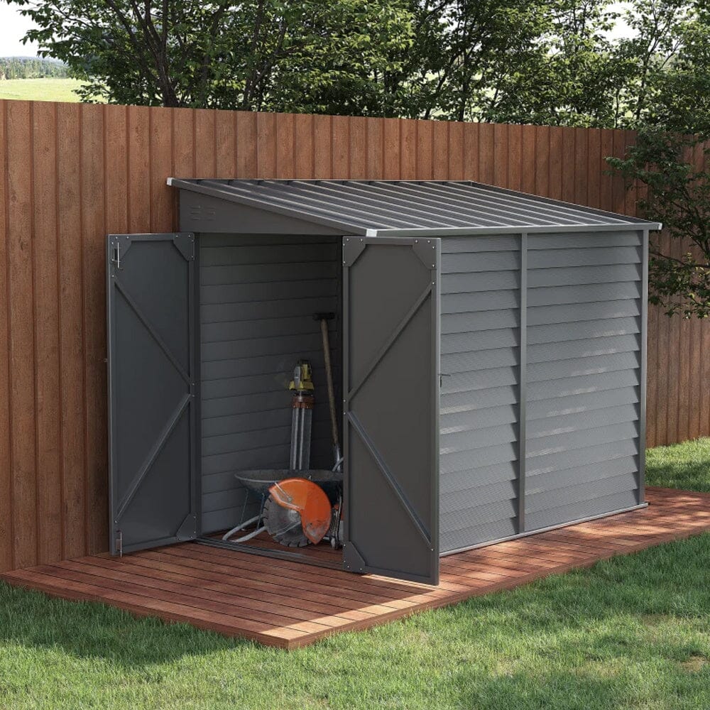 4.6×9 ft Steel Garden Bike Storage Shed Grey/White/Black Lockable