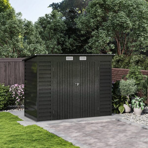 8×4ft Galvanized Steel Outdoor Storage Shed with Dual Doors