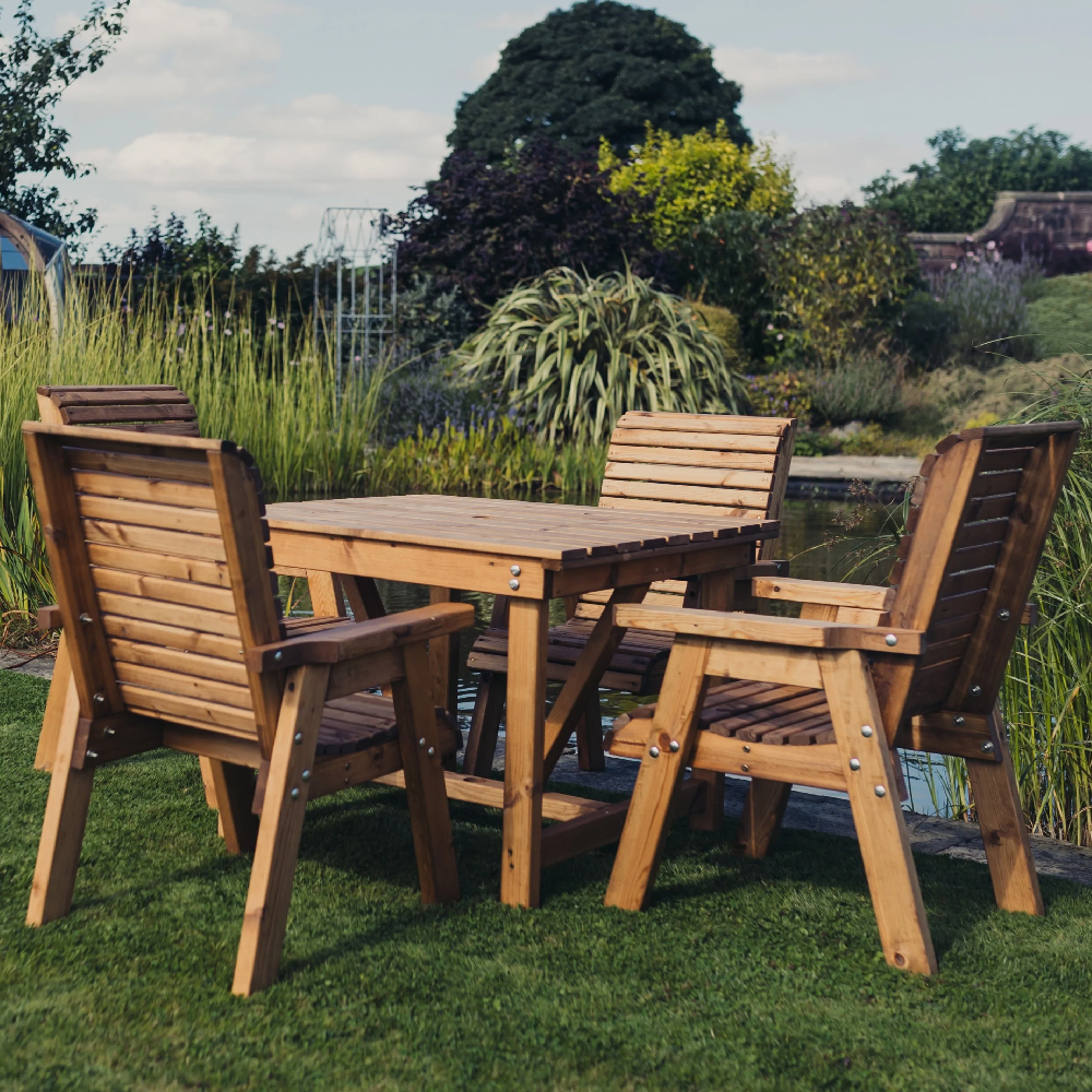 Vail Wooden Garden Square Dining Set With 4 Chairs In Natural